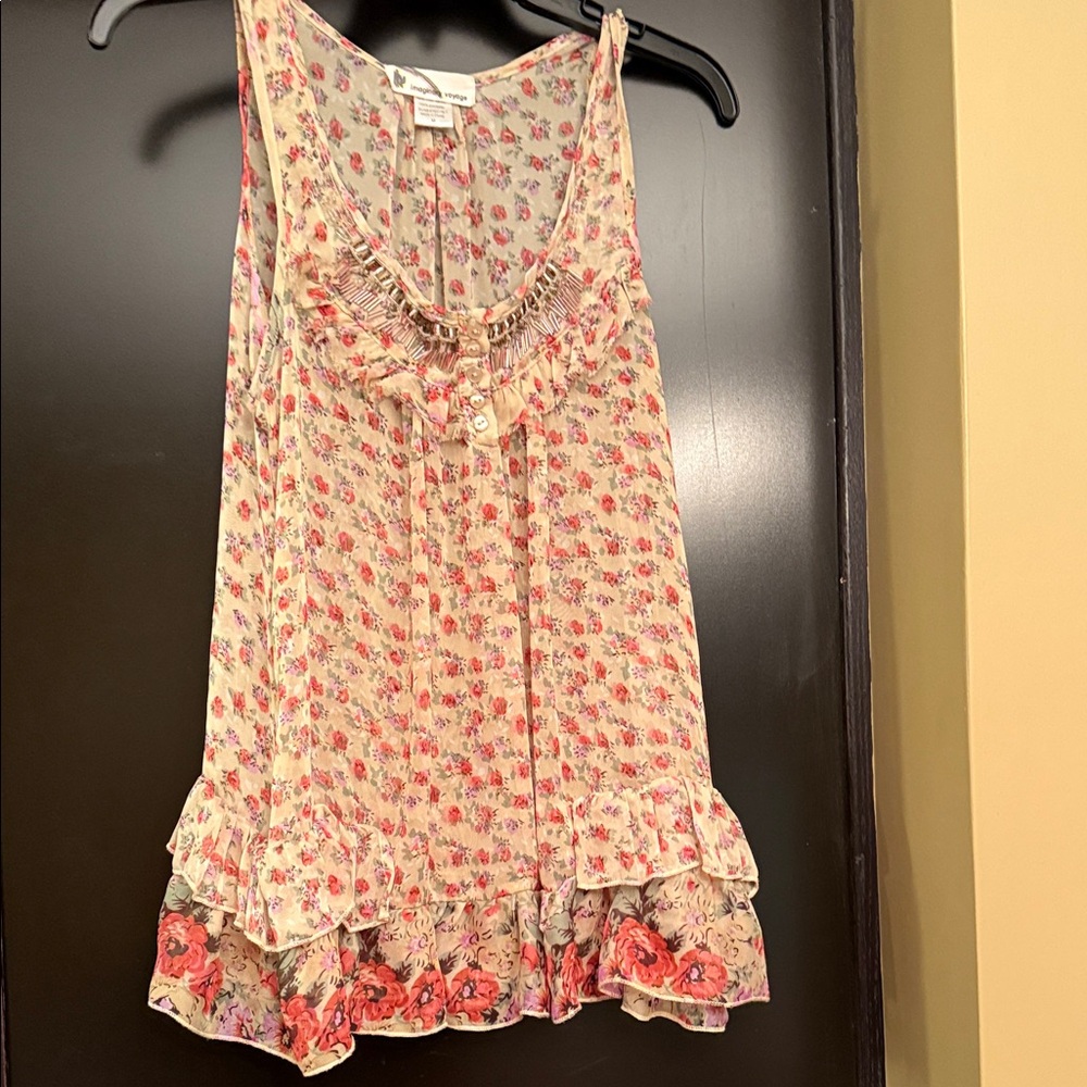 Imaginary Voyage Floral Ruffle Top - Pink and Cream